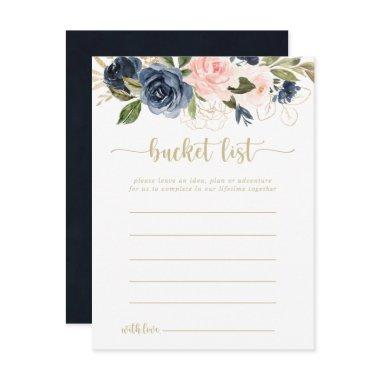 Navy Blush Floral Gold Bucket List Invitations