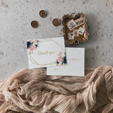 Navy Blush Floral Gold Geometric Thank You PostInvitations