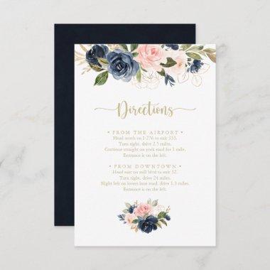 Navy Blush Floral Gold Wedding Directions Enclosure Invitations