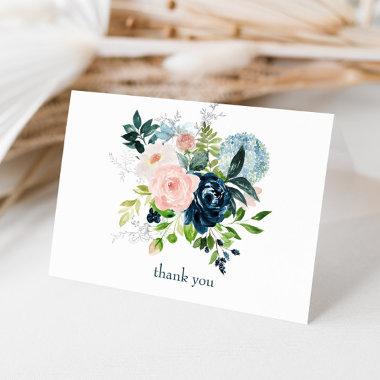 Navy Blush Floral Thank You Invitations