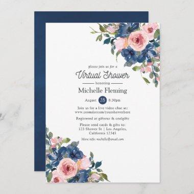 Navy & Blush Floral Virtual Baby or Bridal Shower Invitations