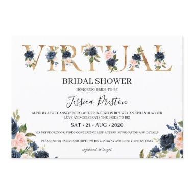 Navy Blush Floral Virtual Bridal Shower Invitations