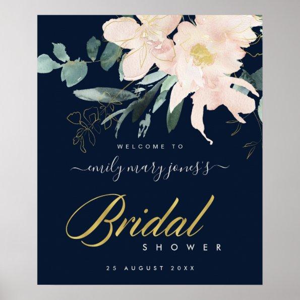 NAVY BLUSH FLORAL WATERCOLOR BRIDAL SHOWER WELCOME POSTER