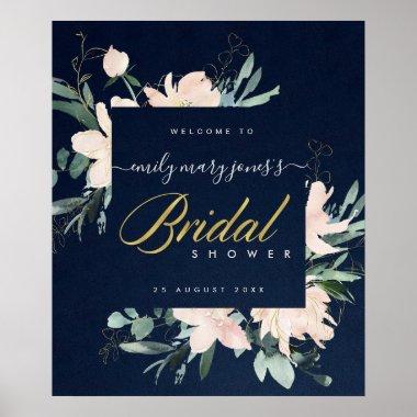 NAVY BLUSH FLORAL WATERCOLOR BRIDAL SHOWER WELCOME POSTER