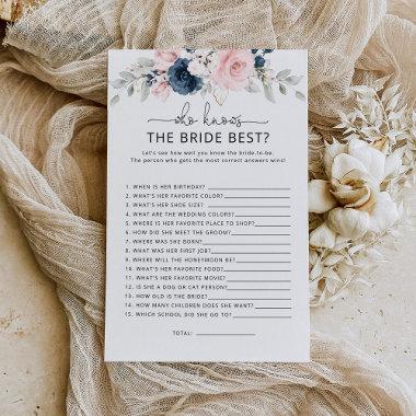 Navy blush floral Who knows the bride best game