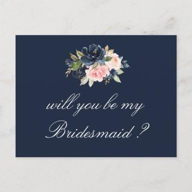 navy blush floral will you be my bridesmaid Invitations