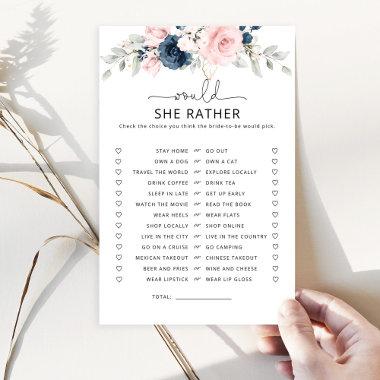 Navy blush floral Would she rather bridal game
