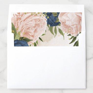 navy blush flowers green leaves wedding envelope liner