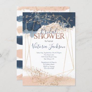 Navy Blush Gold Bridal Shower Invitations