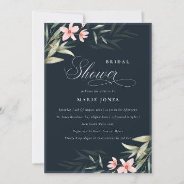 Navy Blush Greenery Floral Bridal Shower Invite