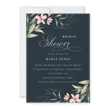 Navy Blush Greenery Floral  Invite