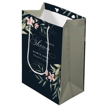 Navy Blush Greenery Floral Bunch Bridal Shower Medium Gift Bag