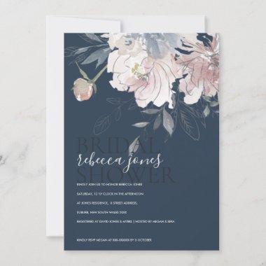 NAVY BLUSH WATERCOLOR FLORAL BRIDAL SHOWER INVITE