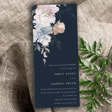 Navy Blush Watercolor Floral Couples Shower Invitations