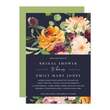 NAVY BLUSH YELLOW ORANGE FLORAL BRIDAL SHOWER Invitations