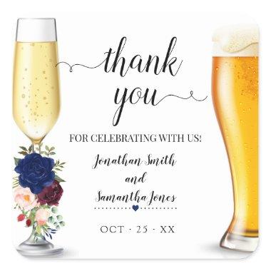 Navy boho chic bubbles and brews Thank you wedding Square Sticker