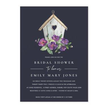 NAVY BOHO RUSTIC FLORAL BIRDHOUSE BRIDAL SHOWER Invitations