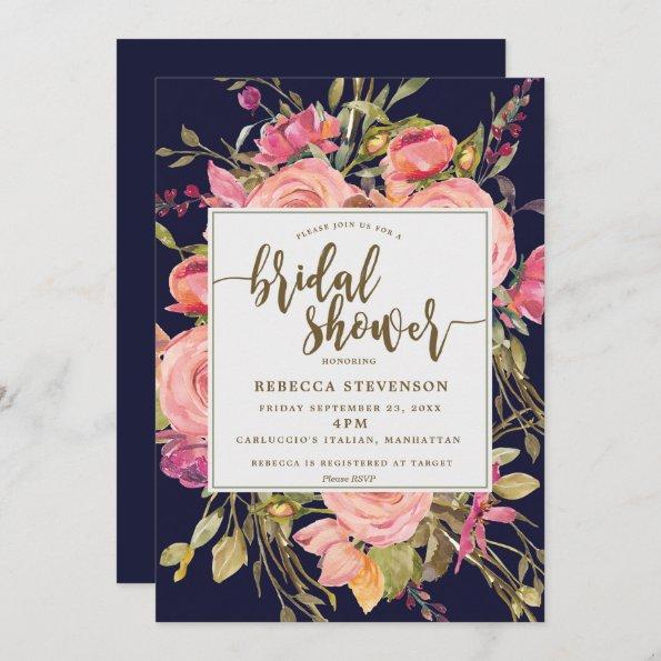 navy boho wild flower bridal shower Invitations