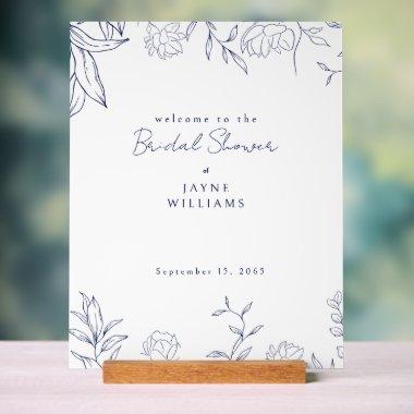 Navy Botanical  Acrylic Welcome Sign