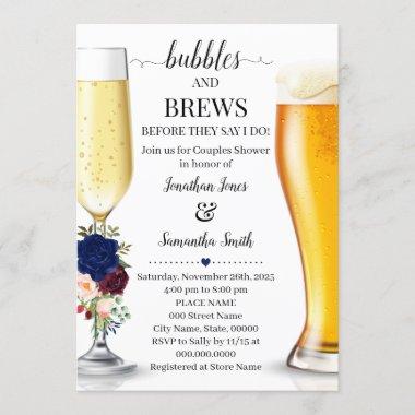Navy Bubbles and brews before I do couples shower Invitations