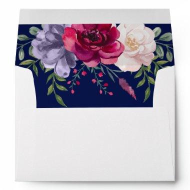 Navy Burgundy & Blush Floral Botanical  Envelope