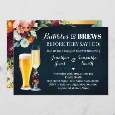 Navy Burgundy Bubbles and Brews Wedding Shower Invitations