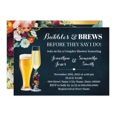 Navy Burgundy Bubbles and Brews Wedding Shower Invitations