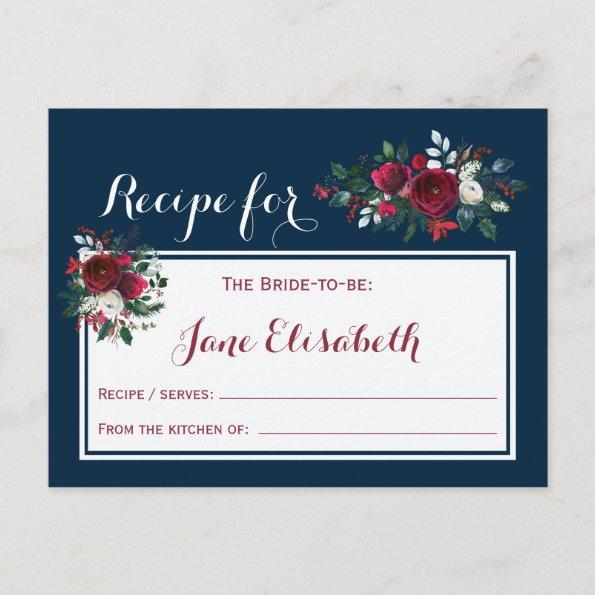 Navy burgundy floral bride to be recipe Invitations