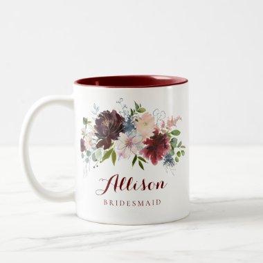 Navy Burgundy Floral Bridesmaid Gift Two-Tone Coffee Mug