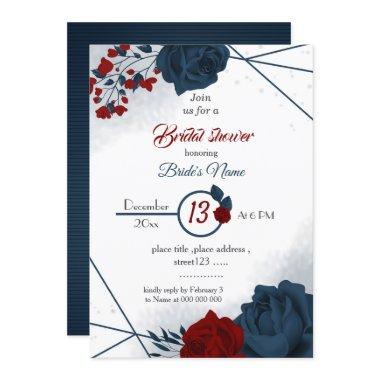 navy & burgundy floral geometric bridal shower Invitations