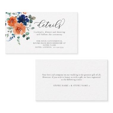 Navy Burnt Orange Fall Floral Wedding Details Enclosure Invitations