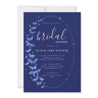 Navy Butterflies Boho Frame Elegant Bridal Shower Invitations