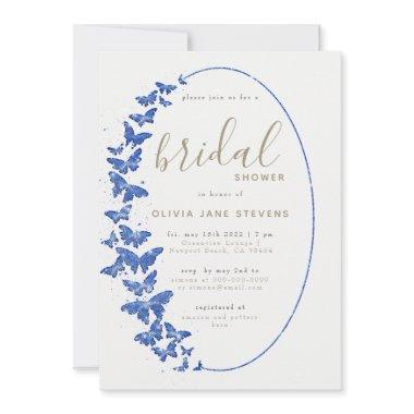 Navy Butterflies Elegant Boho Frame Bridal Shower Invitations