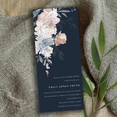 Navy Chic Blush Watercolor Floral Bridal Shower Invitations