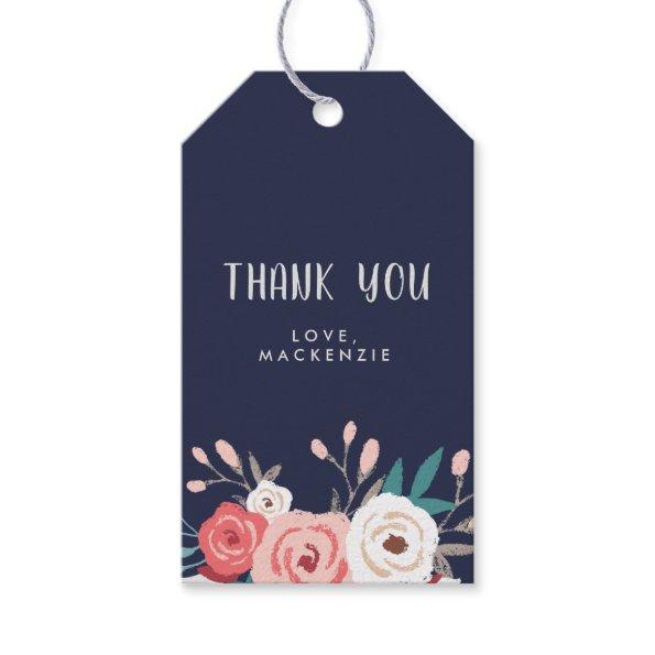 Navy & Coral Floral Personalized Thank You Gift Tags