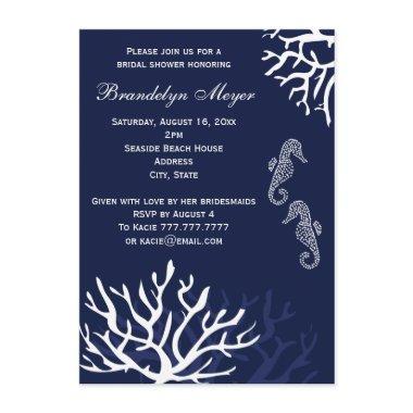 Navy Coral Reef Seahorse Bridal Shower Invitations