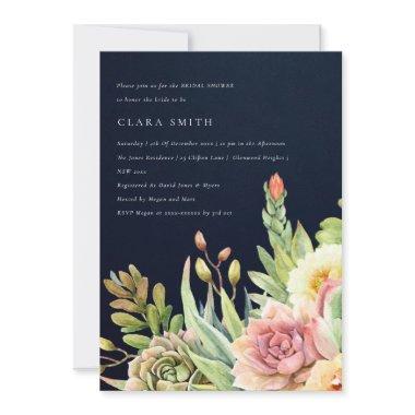 NAVY DESERT SUCCULENT CACTI FOLIAGE BRIDAL SHOWER Invitations