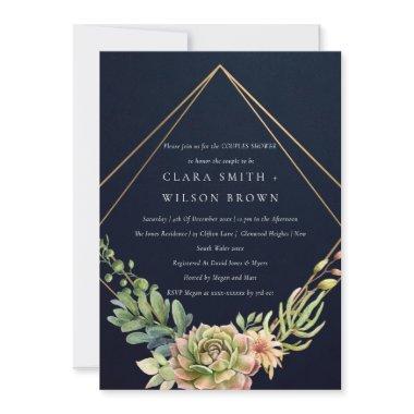 NAVY DESERT SUCCULENT CACTI FOLIAGE COUPLE SHOWER