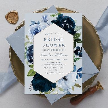 navy & dusty blue floral bridal shower Invitations