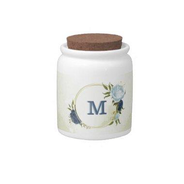 navy dusty blue floral greenery candy jar