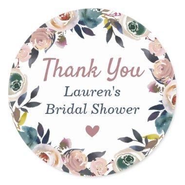 Navy Dusty Pink Bridal Shower Thank You Gift Classic Round Sticker