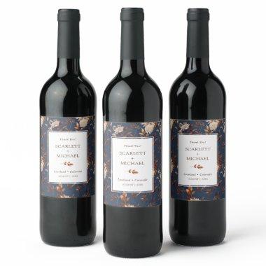 Navy Fall Leaves Wine Label