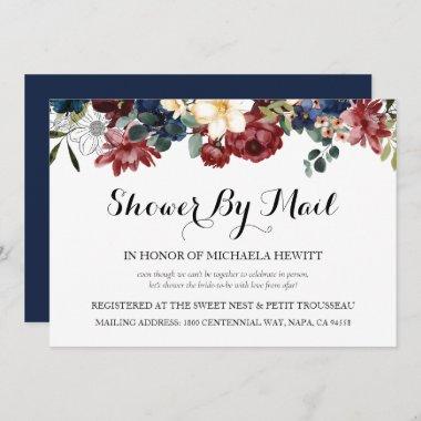 Navy Floral Baby or Bridal Shower By Mail Invitations