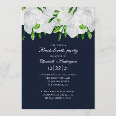 Navy floral bachelorette party. Freesia wedding Invitations