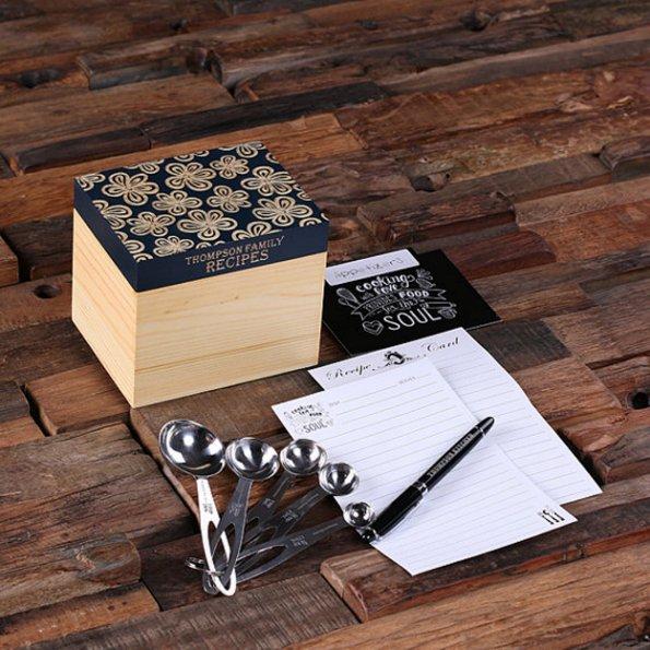Navy Floral Set: Measuring Spoons,  & Box