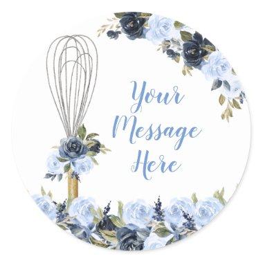 Navy Floral Soon to be Whisked Away Bridal Shower Classic Round Sticker
