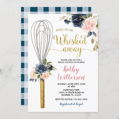 Navy Floral Soon to be Whisked Away Bridal Shower Invitations