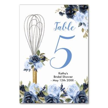 Navy Floral Soon to be Whisked Away Bridal Shower Table Number