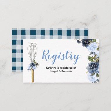 Navy Floral Soon to be Whisked Away Registry Enclosure Invitations