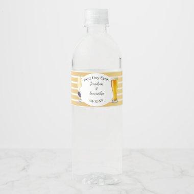 Navy Flowers Gold Bubbles & Brews Wedding Water Bottle Label
